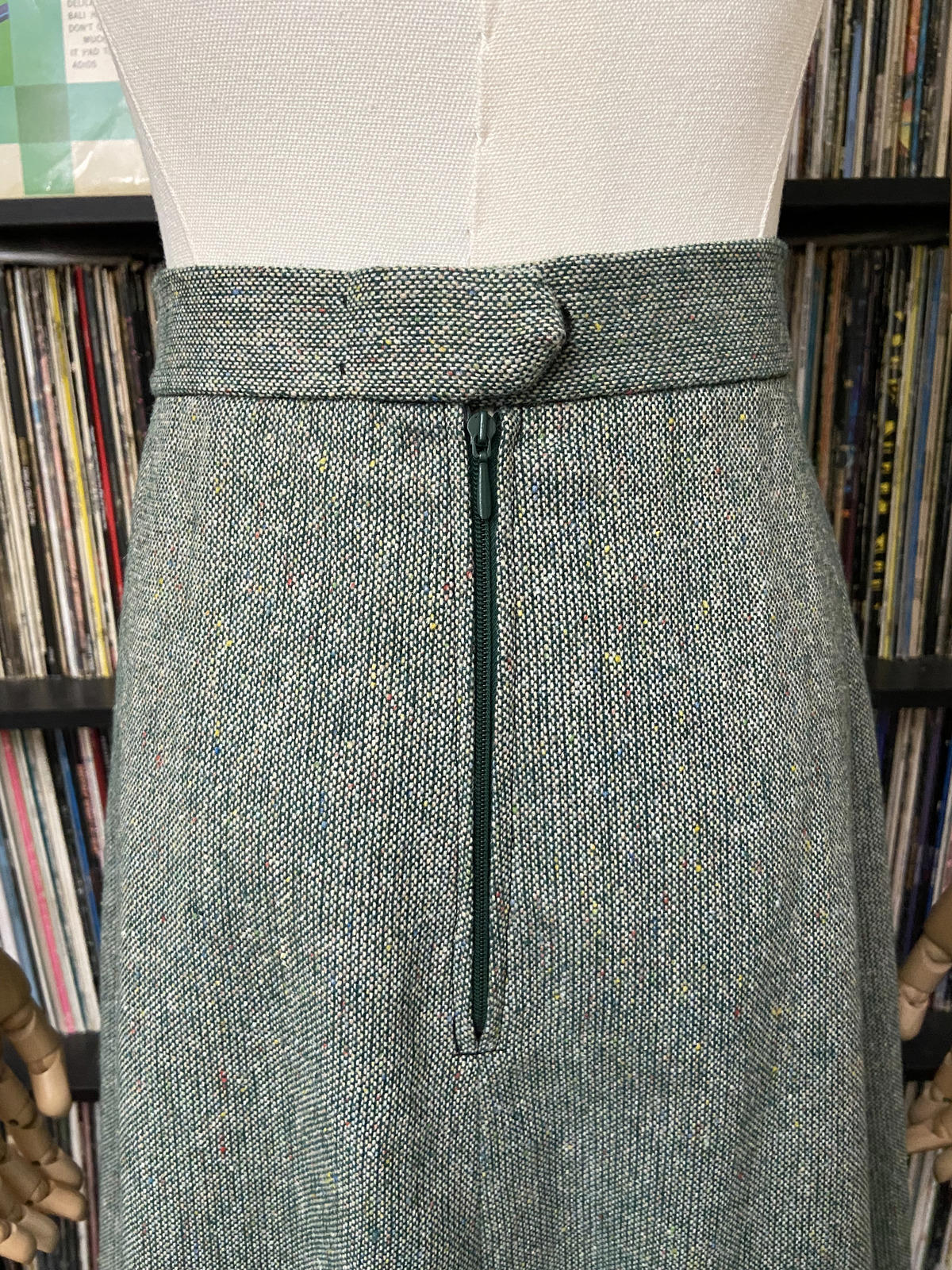 Vintage 1970s Green Tweed A-Line Skirt