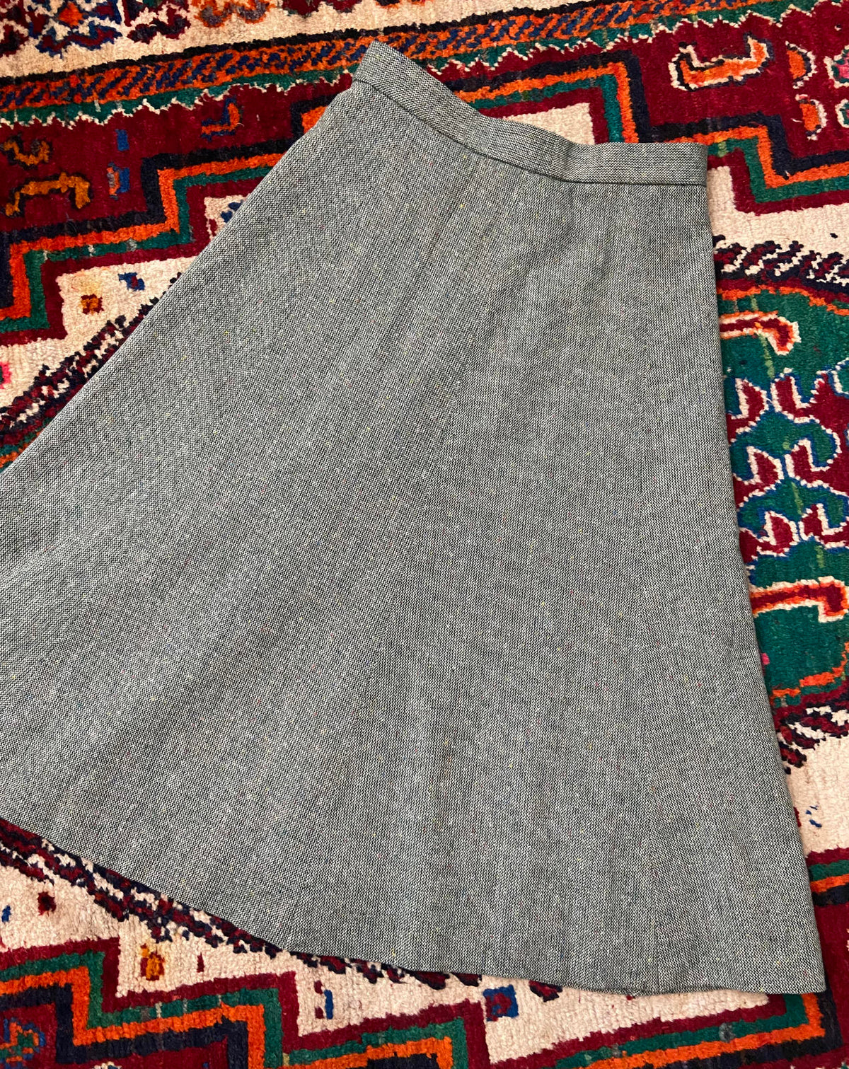 Vintage 1970s Green Tweed A-Line Skirt