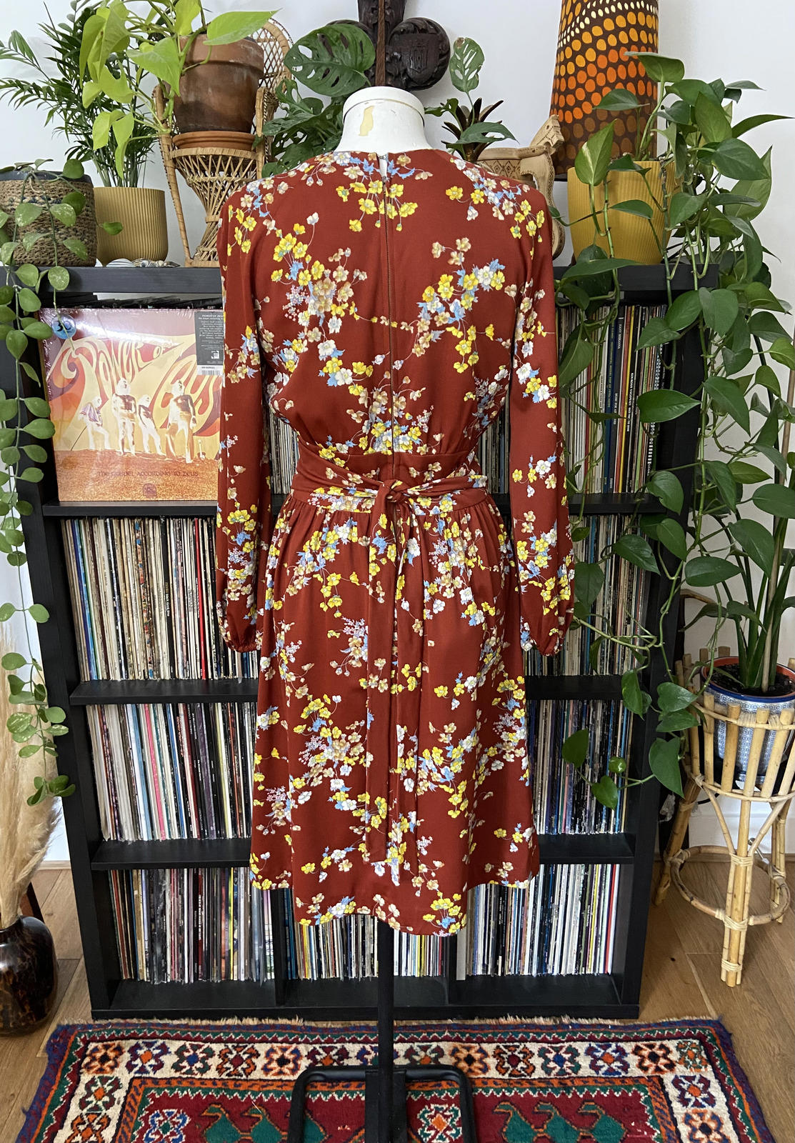 Vintage 1970s Brown Floral Button Dress