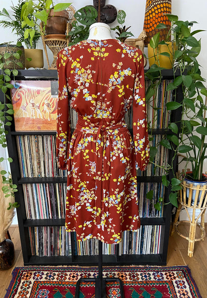 Vintage 1970s Brown Floral Button Dress