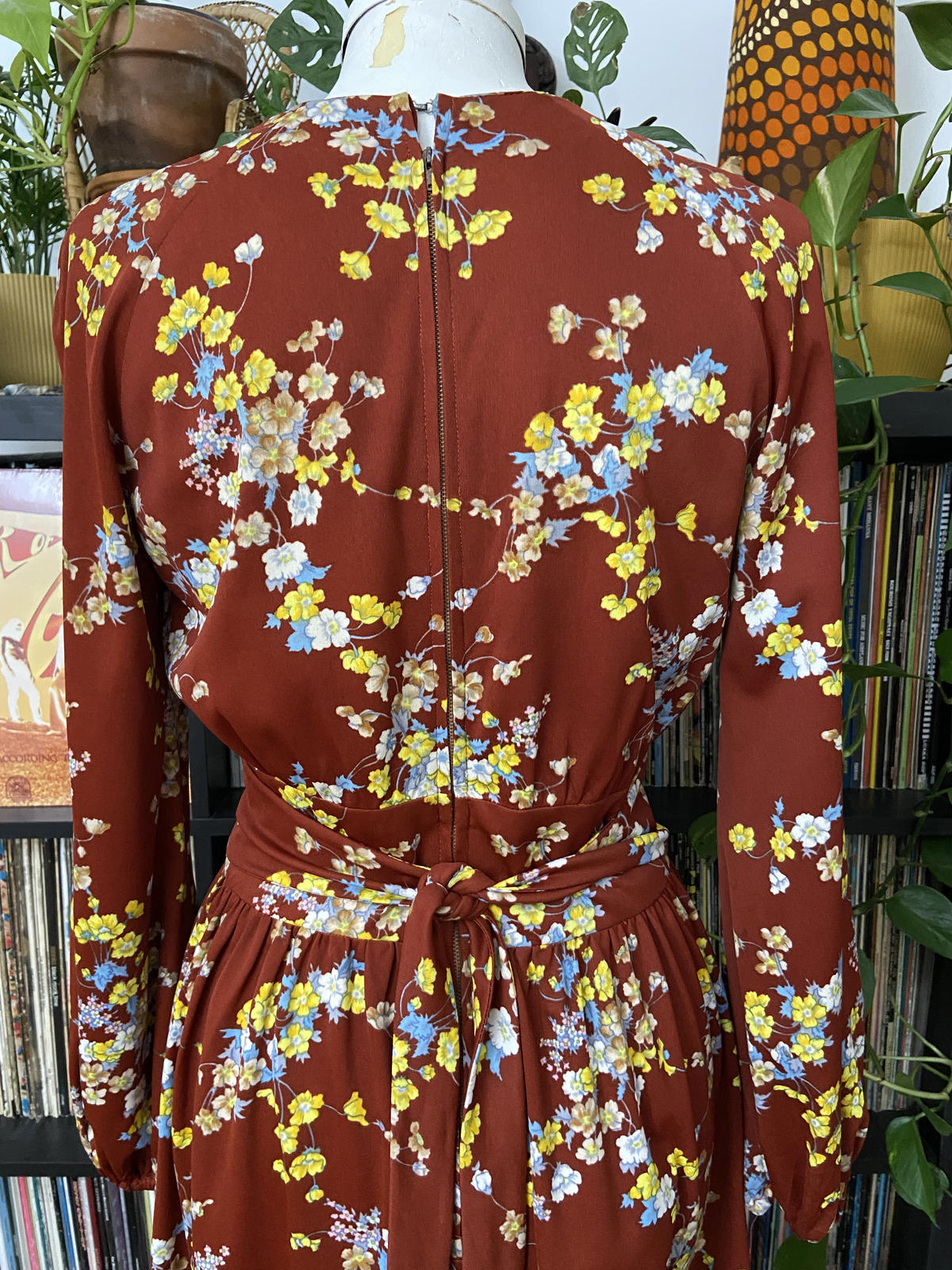 Vintage 1970s Brown Floral Button Dress