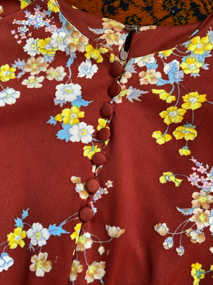 Vintage 1970s Brown Floral Button Dress