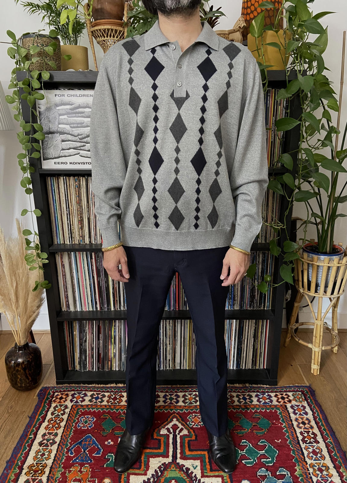 Vintage Diamond Pattern Collared Jumper