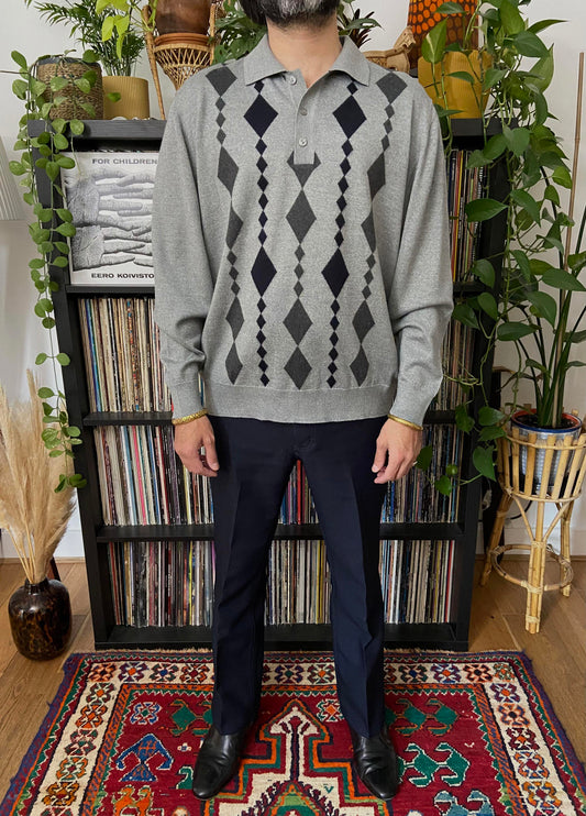 Vintage Diamond Pattern Collared Jumper
