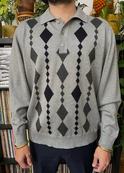 Vintage Diamond Pattern Collared Jumper