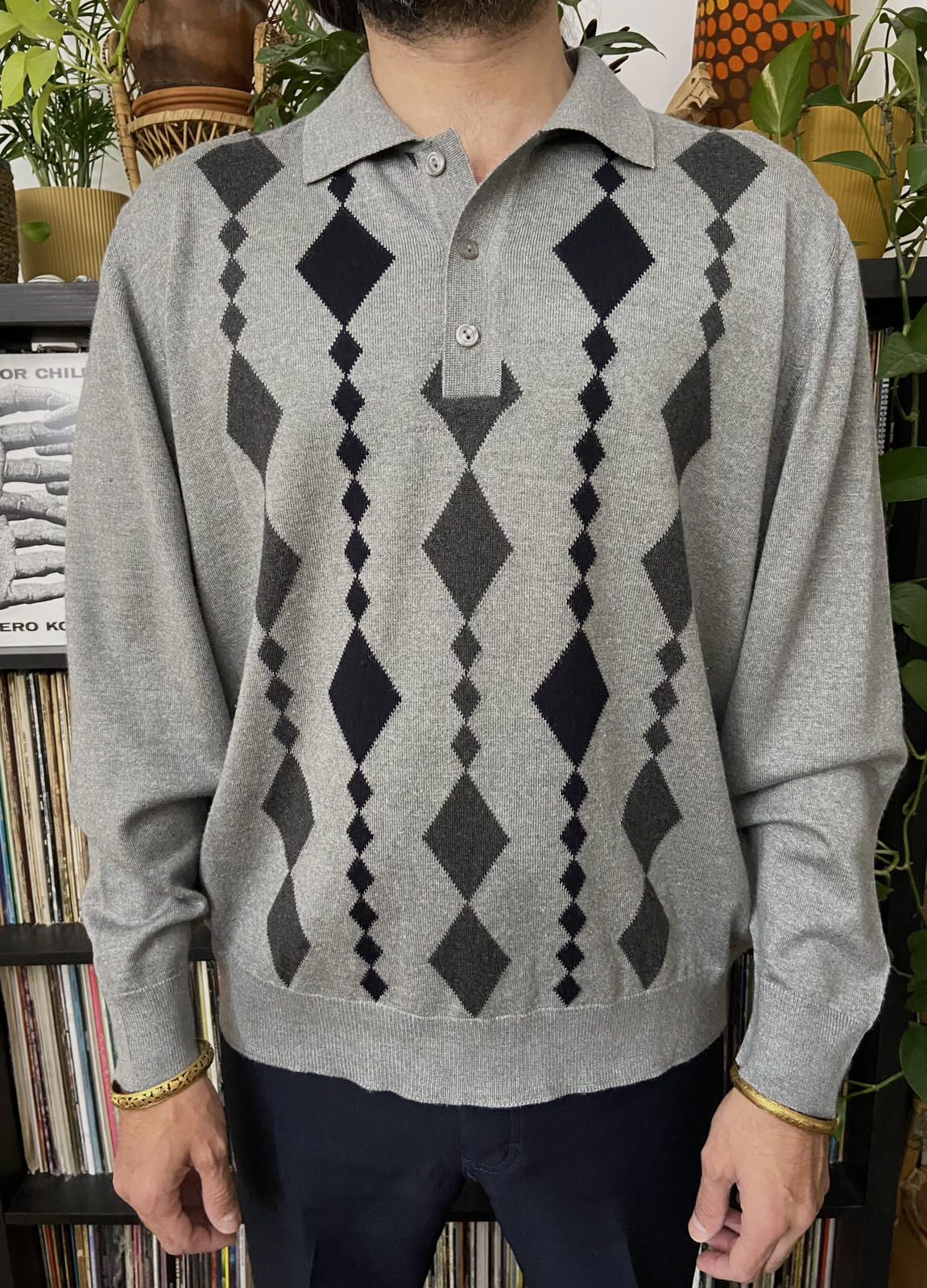 Vintage Diamond Pattern Collared Jumper