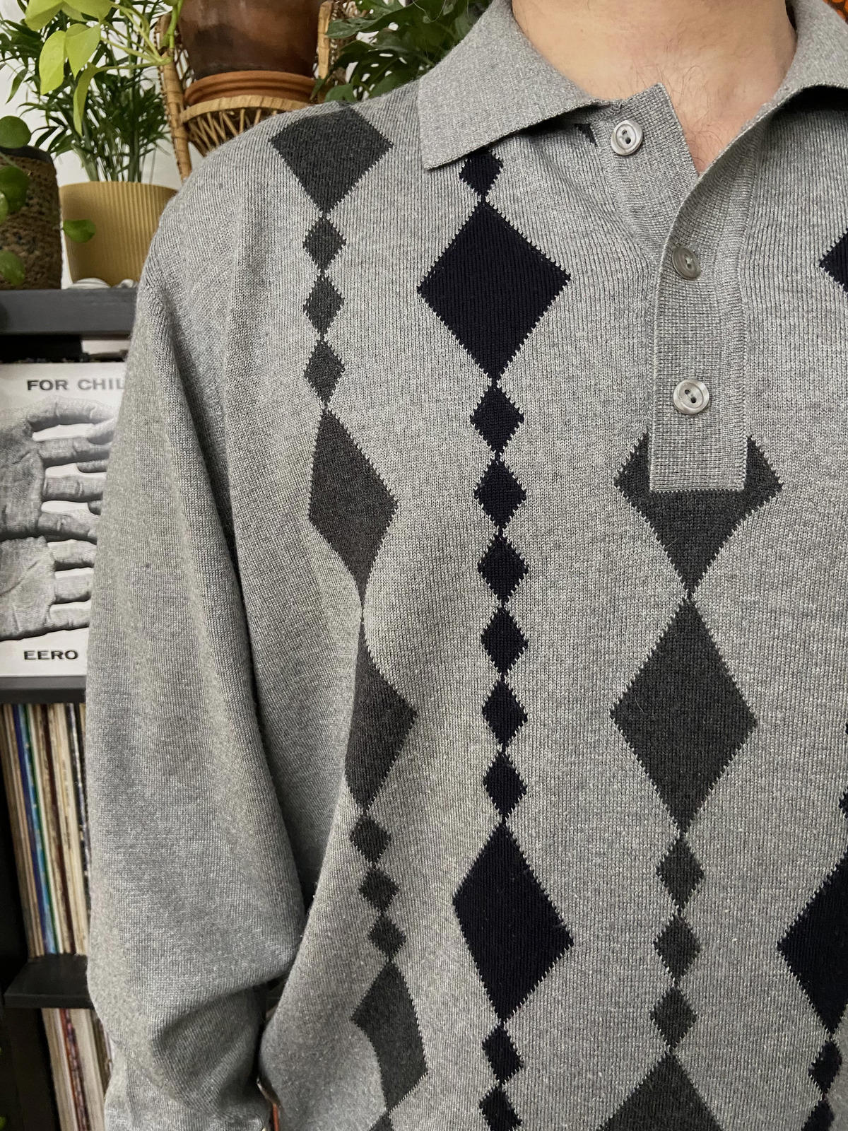 Vintage Diamond Pattern Collared Jumper