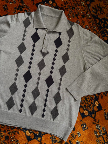 Vintage Diamond Pattern Collared Jumper