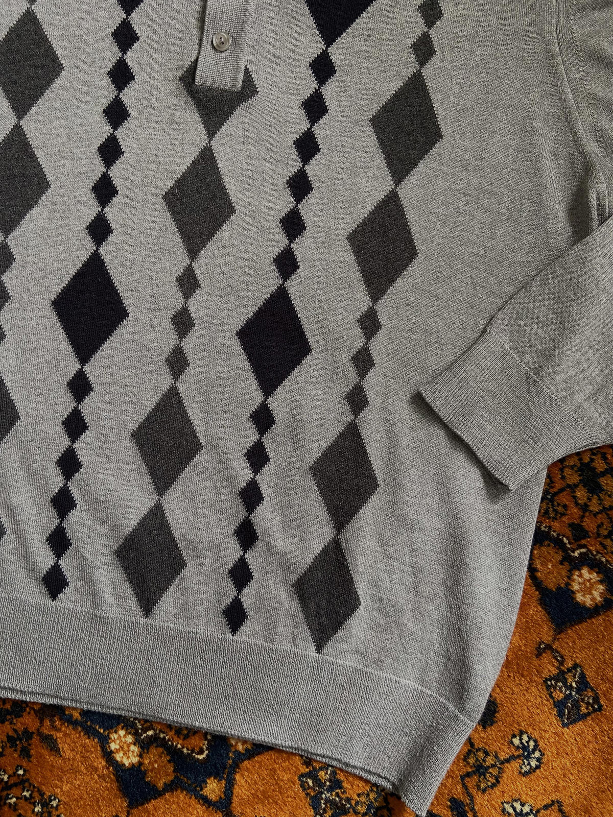 Vintage Diamond Pattern Collared Jumper