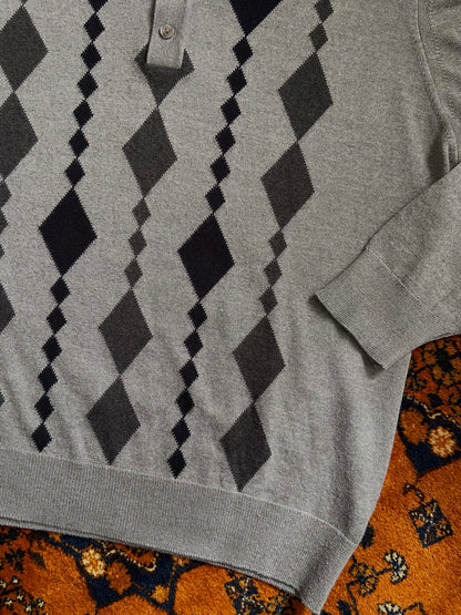 Vintage Diamond Pattern Collared Jumper