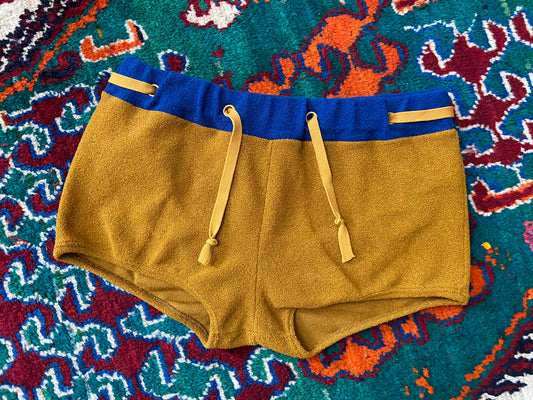 Vintage 1970s Mustard Blue Swimming Shorts