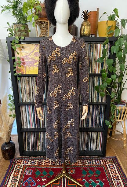 Vintage 1970s Brown Floral Dress