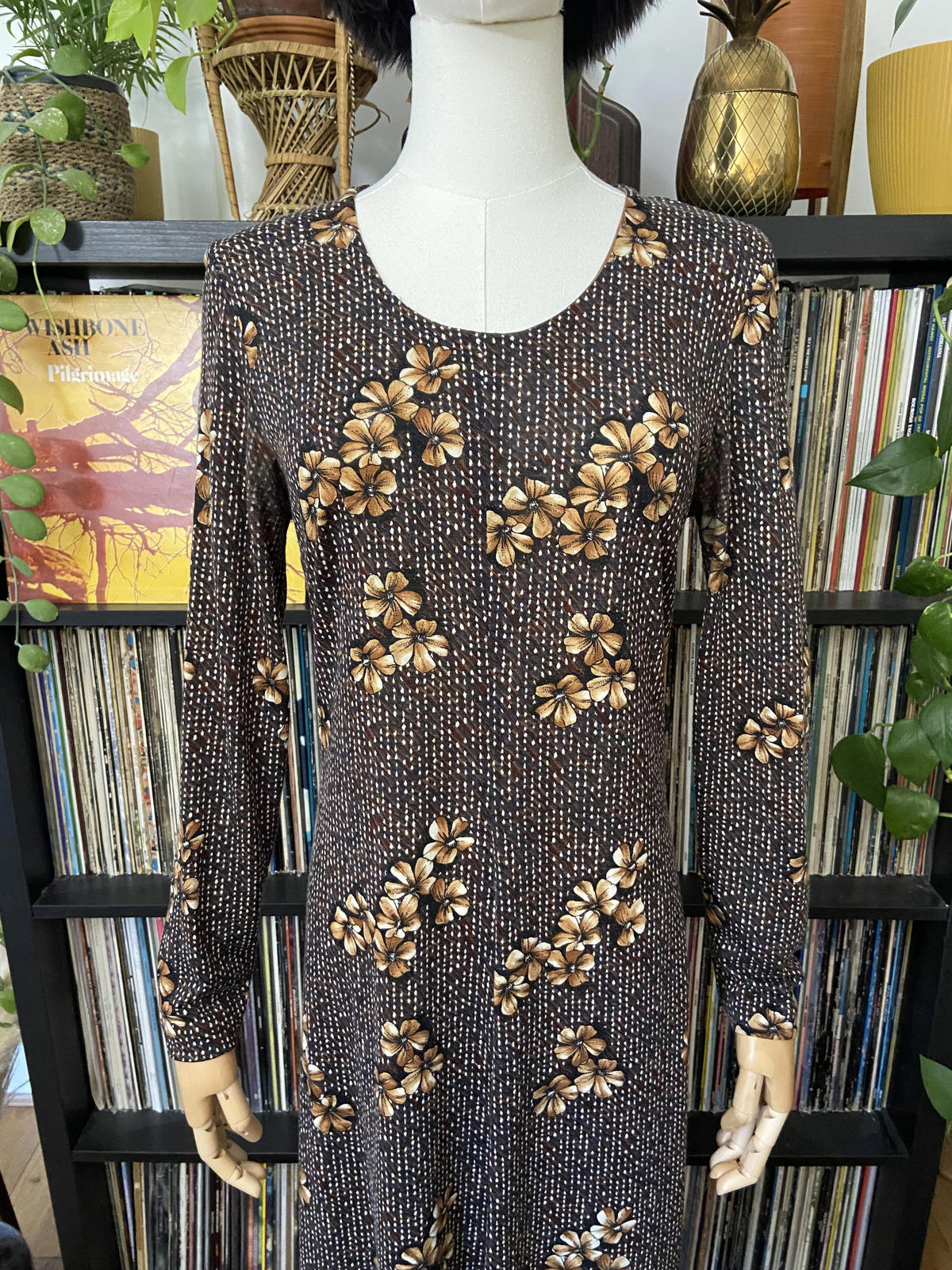 Vintage 1970s Brown Floral Dress