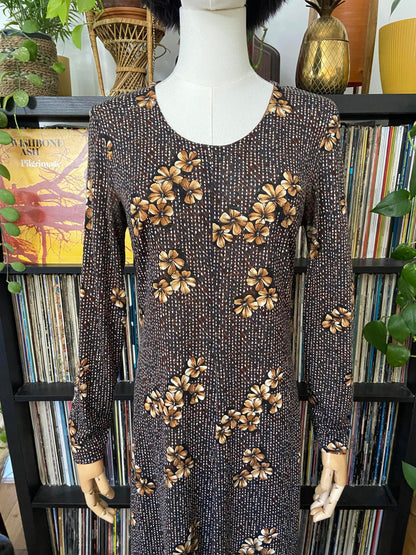 Vintage 1970s Brown Floral Dress