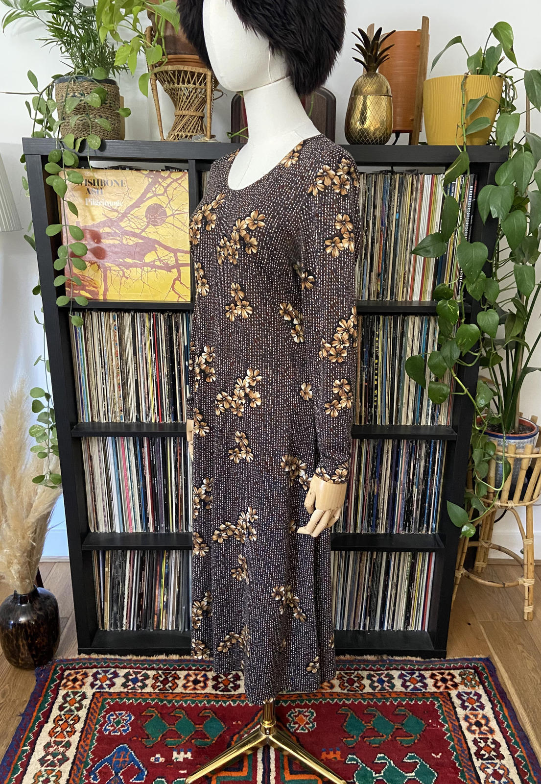 Vintage 1970s Brown Floral Dress