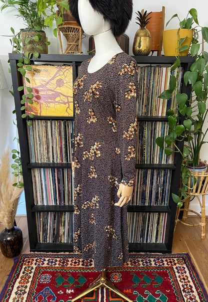 Vintage 1970s Brown Floral Dress