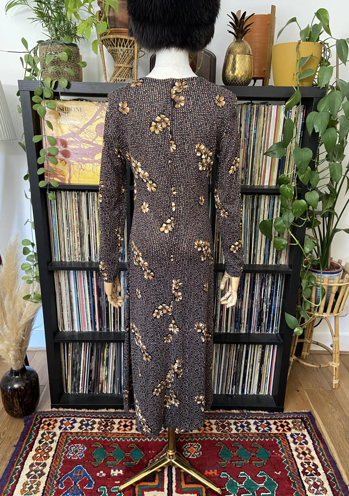 Vintage 1970s Brown Floral Dress