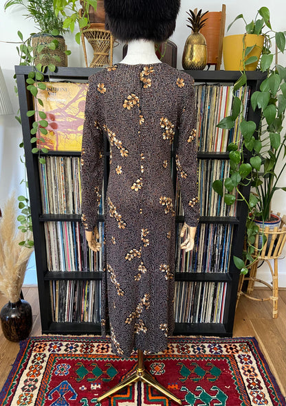 Vintage 1970s Brown Floral Dress
