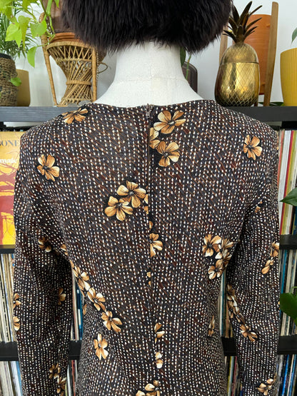 Vintage 1970s Brown Floral Dress