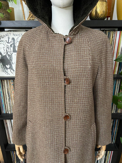 Vintage 1970s Brown Hooded Coat