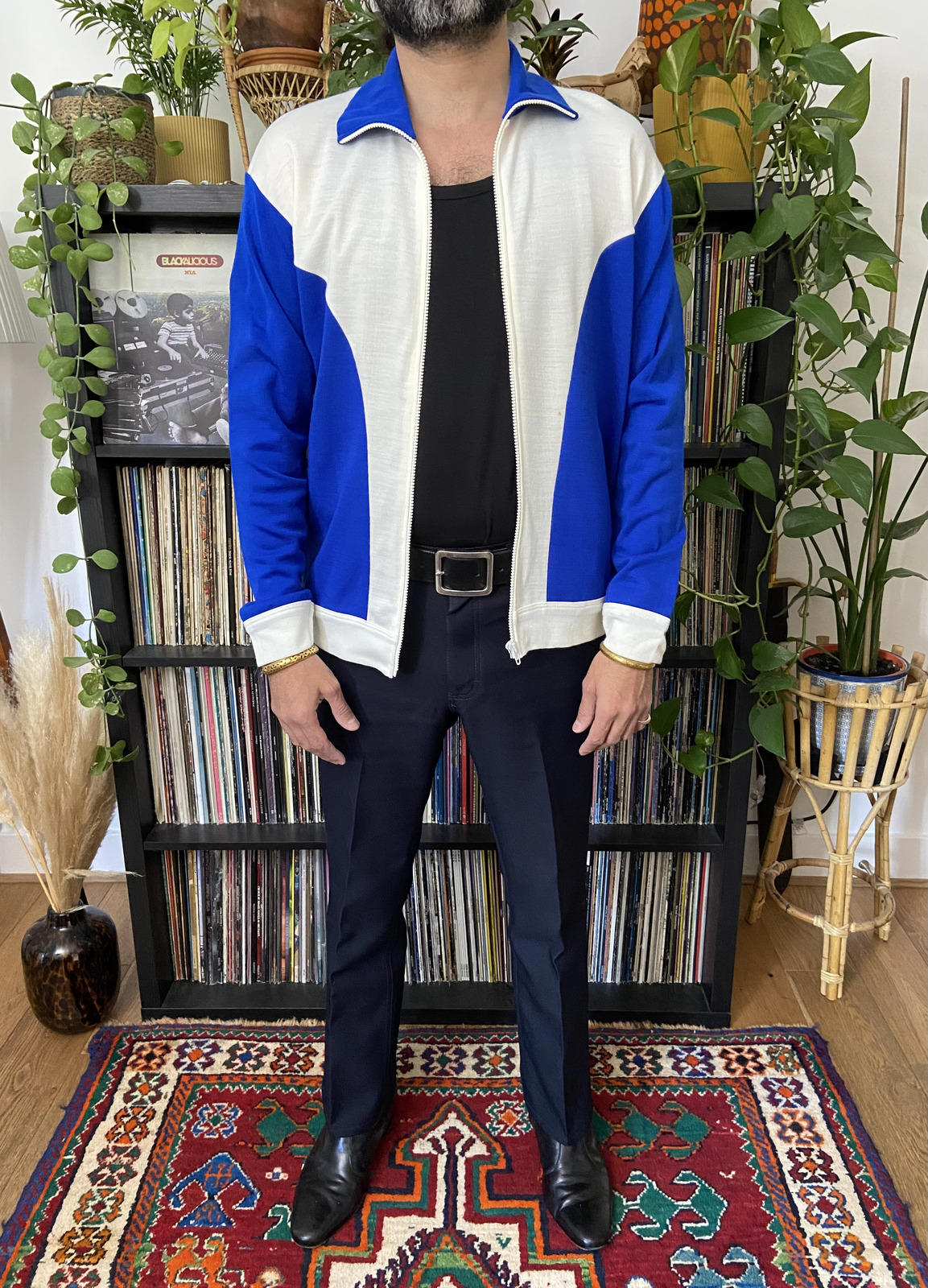 Vintage 1980s Blue & White Track Top