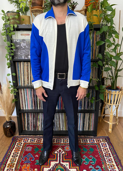 Vintage 1980s Blue & White Track Top