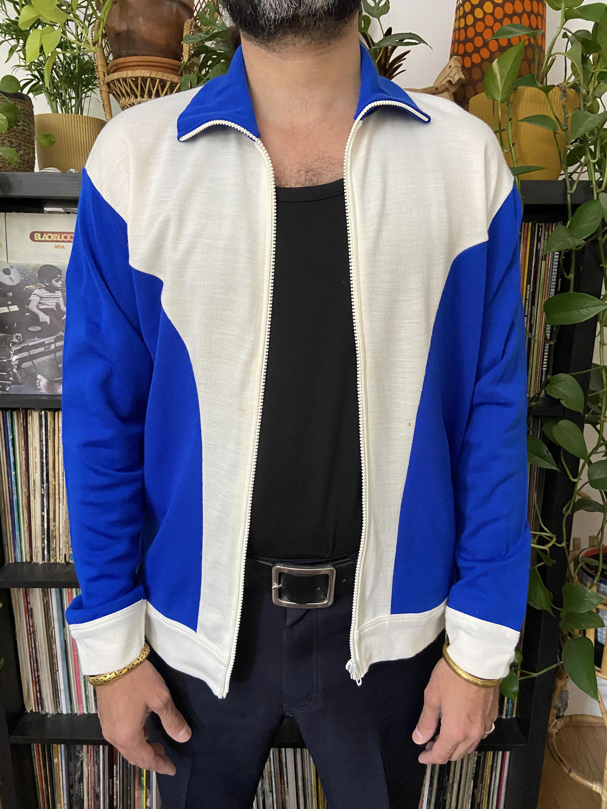Vintage 1980s Blue & White Track Top