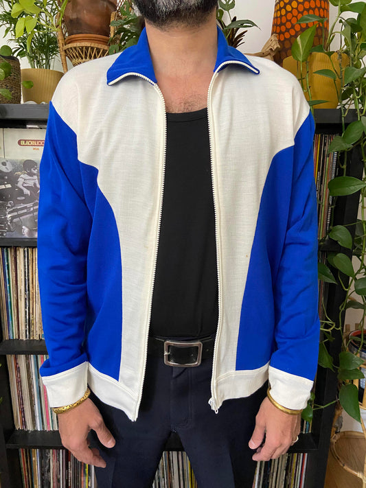 Vintage 1980s Blue & White Track Top