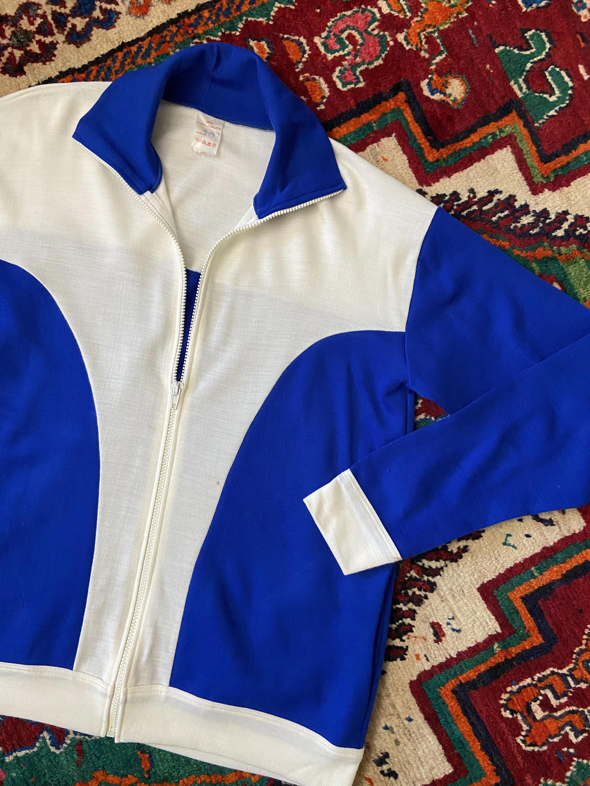 Vintage 1980s Blue & White Track Top