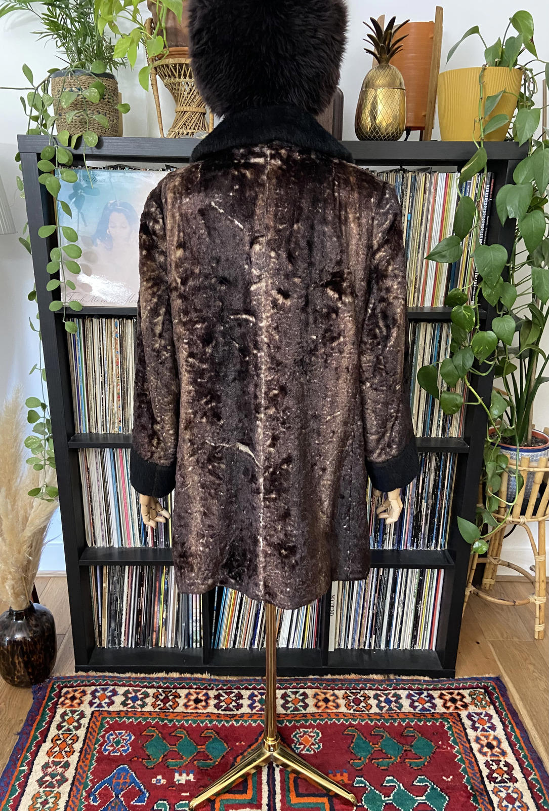 Vintage 1970s Brown Faux Fur Afghan Coat