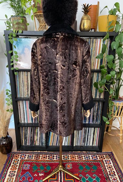 Vintage 1970s Brown Faux Fur Afghan Coat