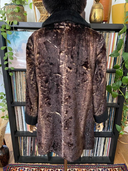 Vintage 1970s Brown Faux Fur Afghan Coat