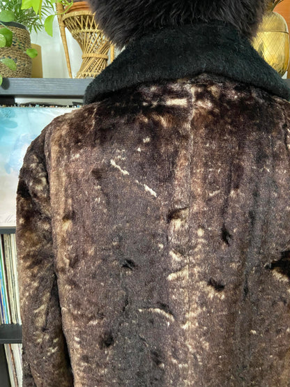 Vintage 1970s Brown Faux Fur Afghan Coat