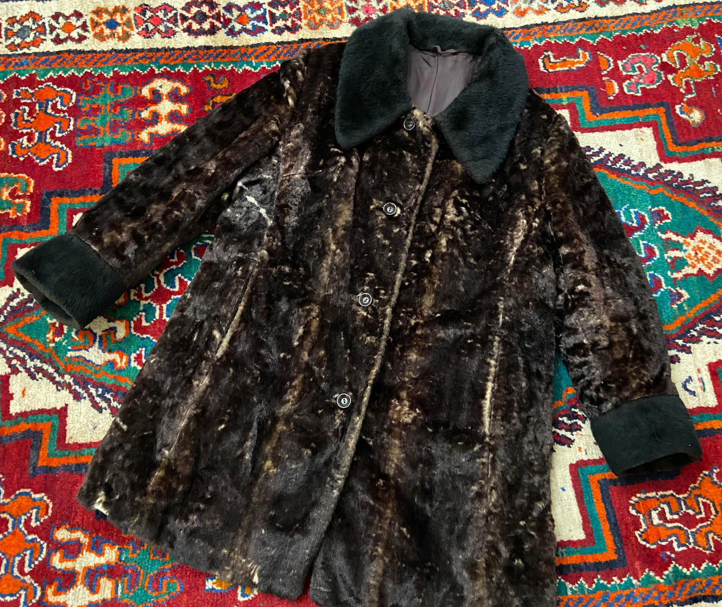 Vintage 1970s Brown Faux Fur Afghan Coat