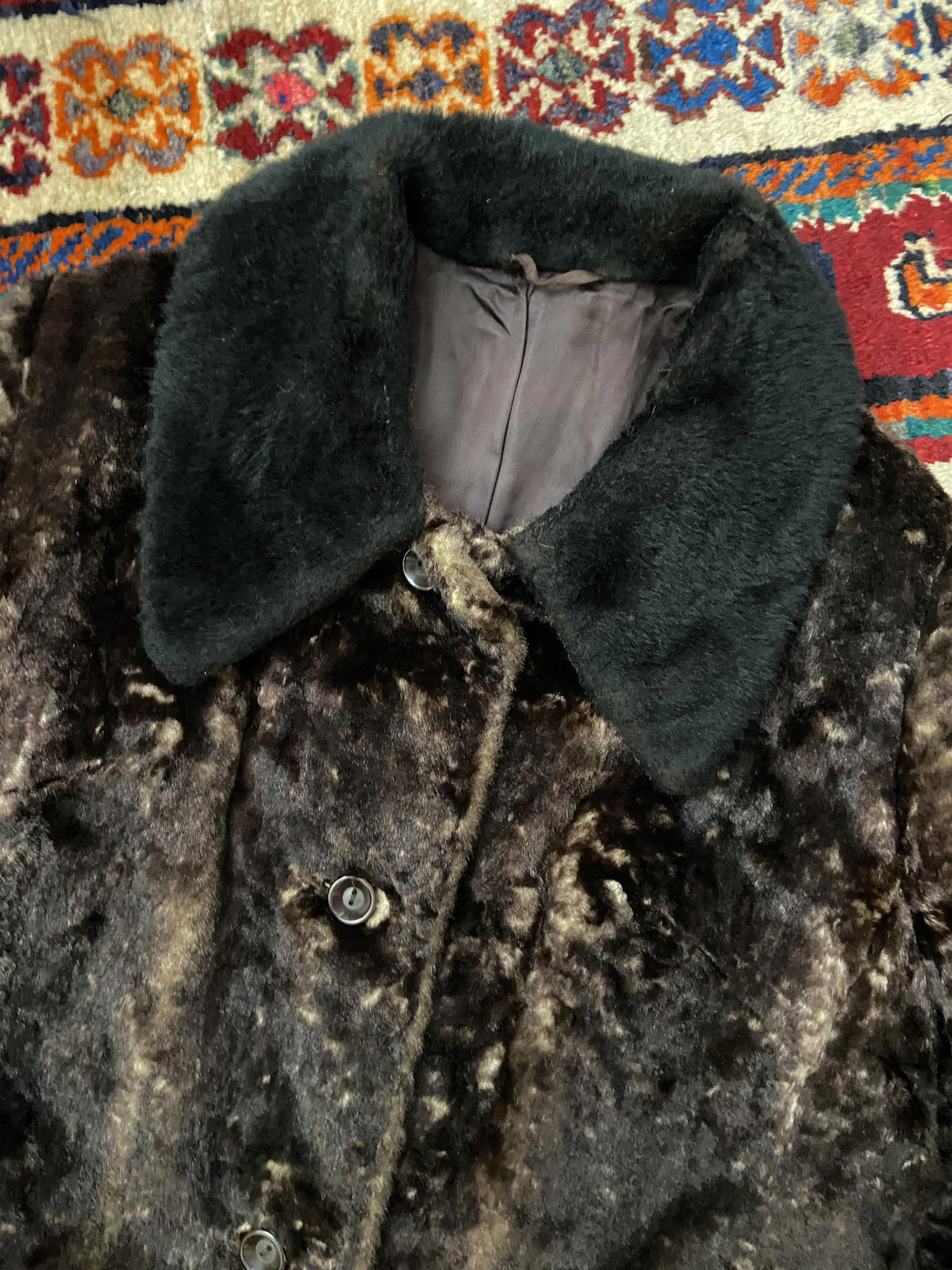 Vintage 1970s Brown Faux Fur Afghan Coat