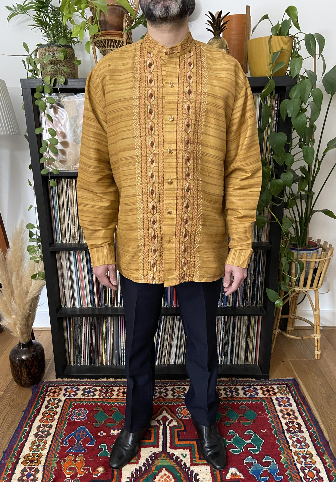 Vintage Brown Indian Style Embroidered Shirt