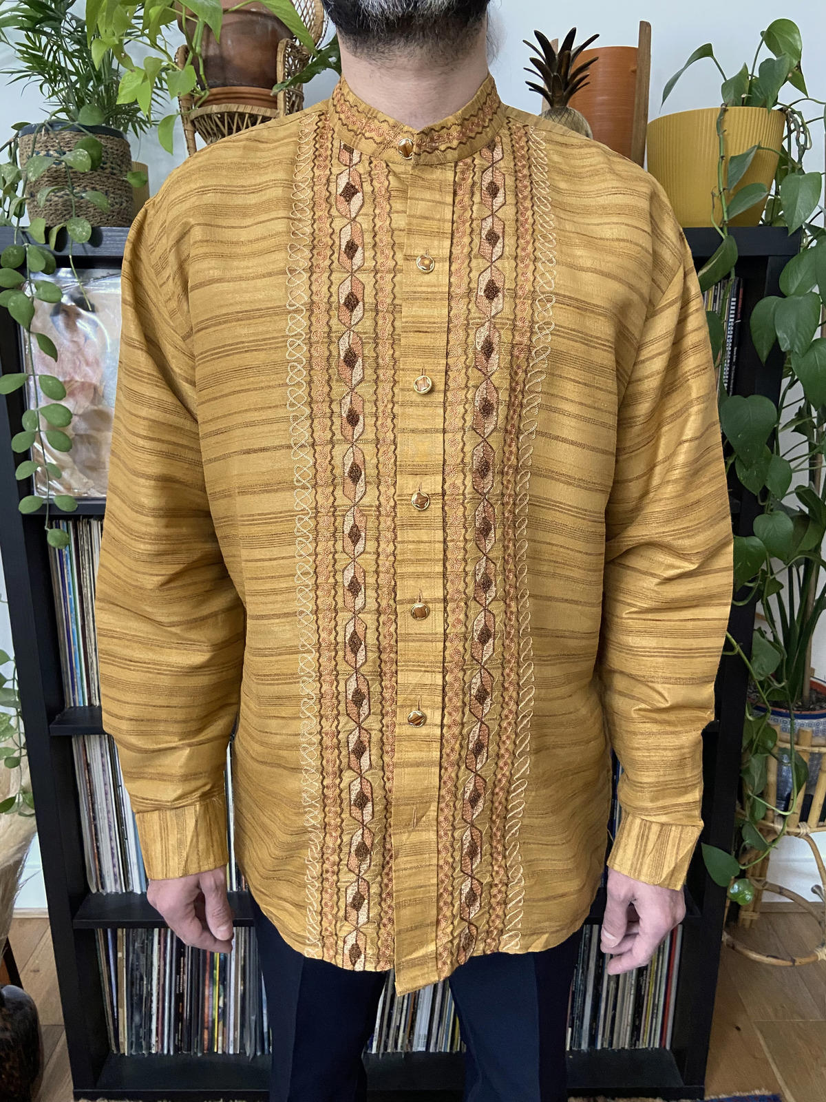 Vintage Brown Indian Style Embroidered Shirt