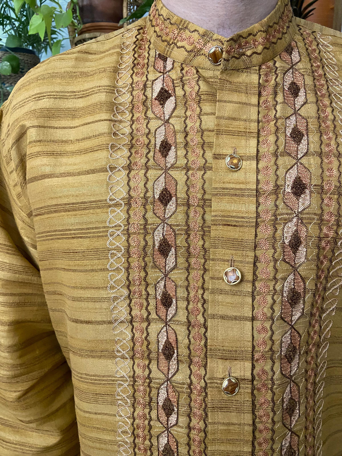 Vintage Brown Indian Style Embroidered Shirt