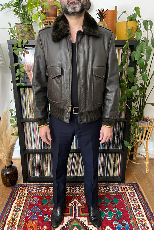 Vintage 1970s Leather Bomber Jacket