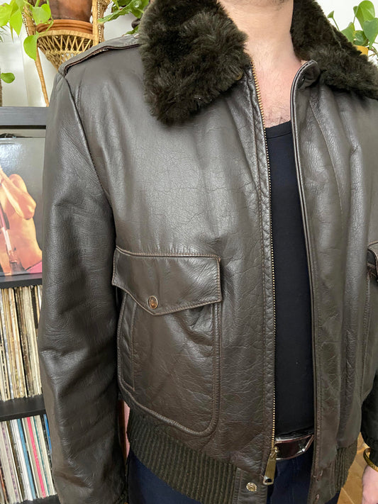 Vintage 1970s Leather Bomber Jacket