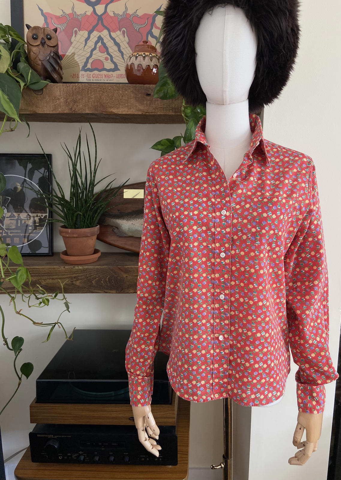 Vintage 1970s Red Floral Shirt