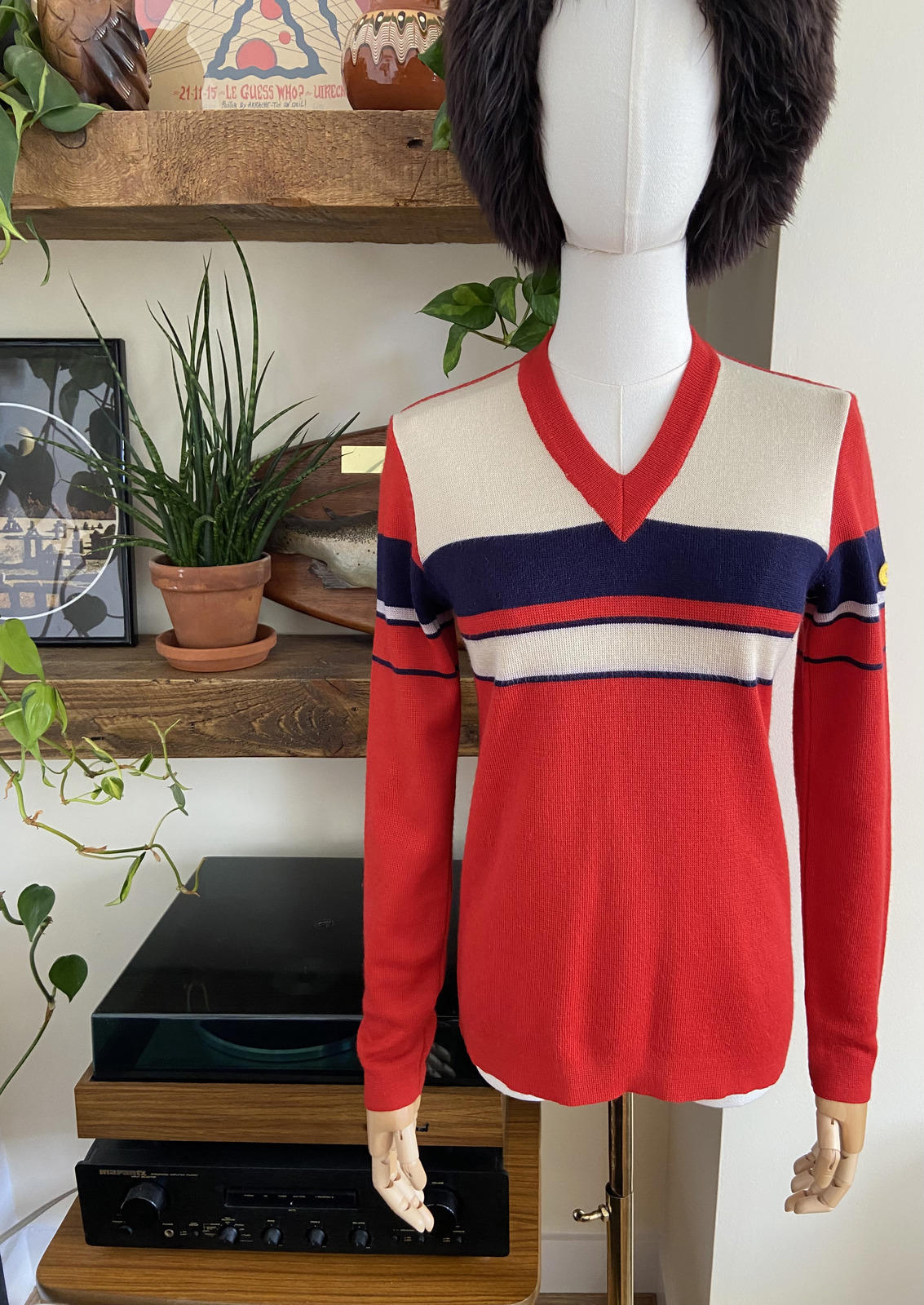 Vintage 1970s Red Colour Block Jumper