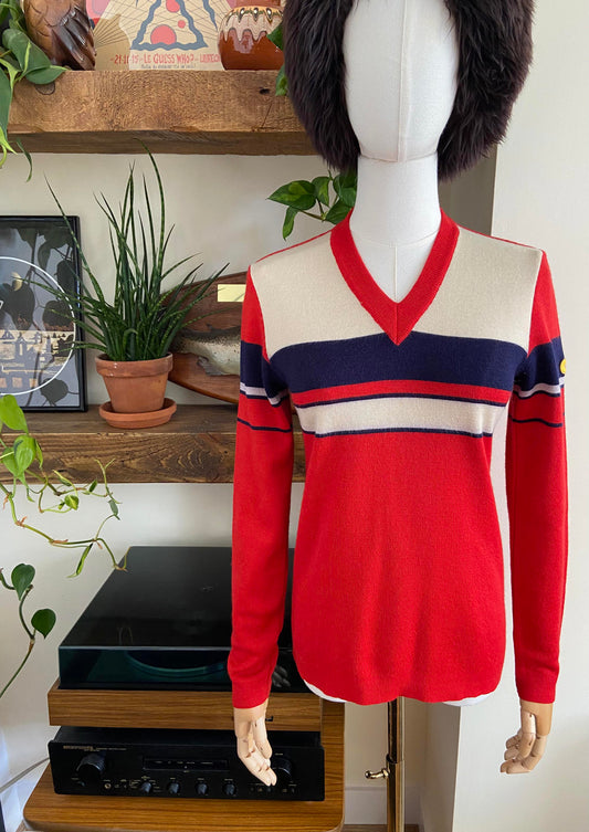 Vintage 1970s Red Colour Block Jumper