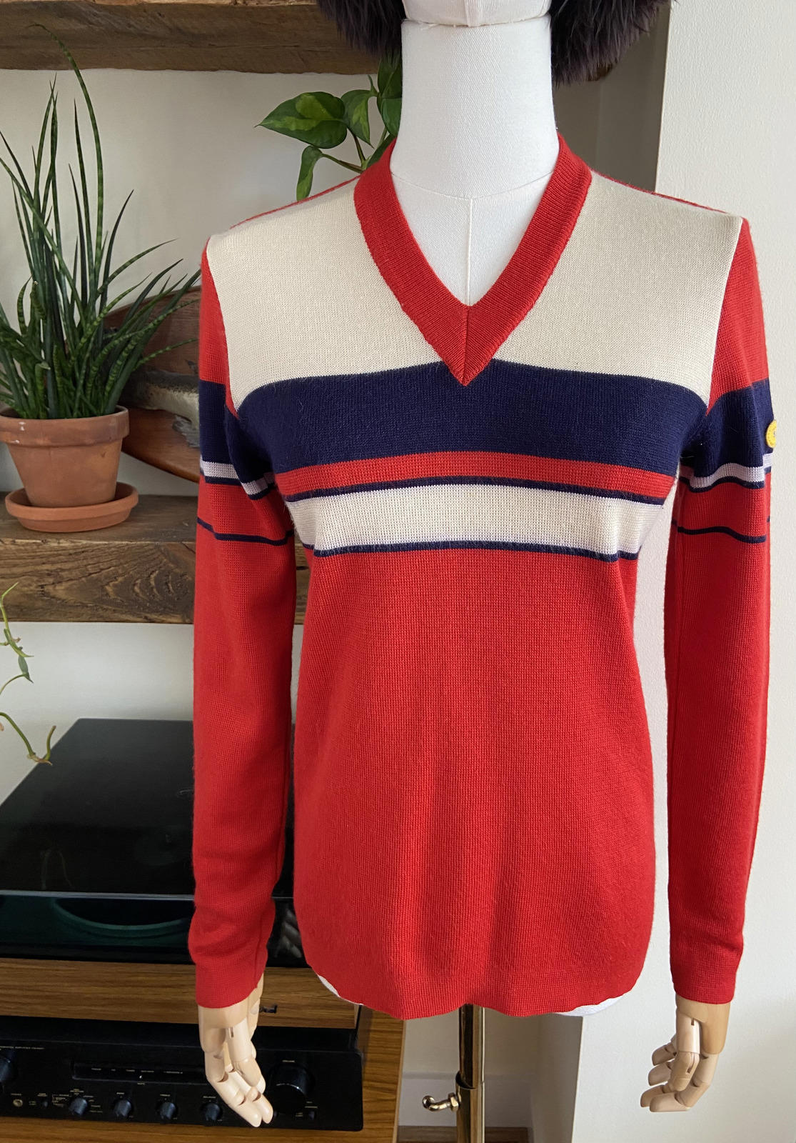 Vintage 1970s Red Colour Block Jumper