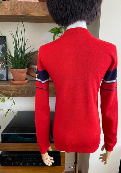 Vintage 1970s Red Colour Block Jumper