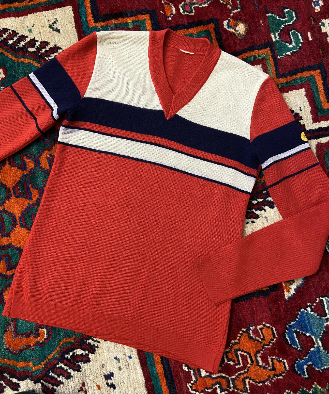 Vintage 1970s Red Colour Block Jumper
