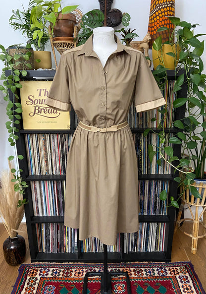 Vintage 1980s Taupe St Michaels Shirt Dress