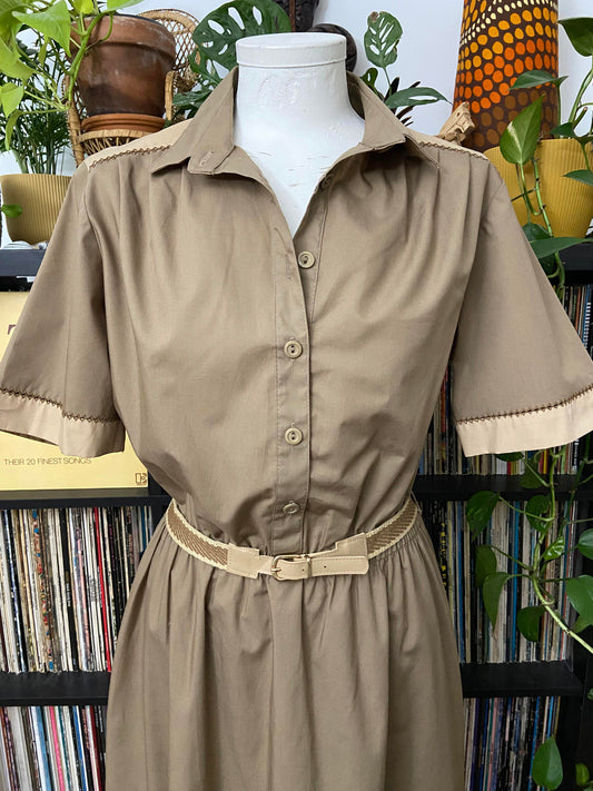 Vintage 1980s Taupe St Michaels Shirt Dress