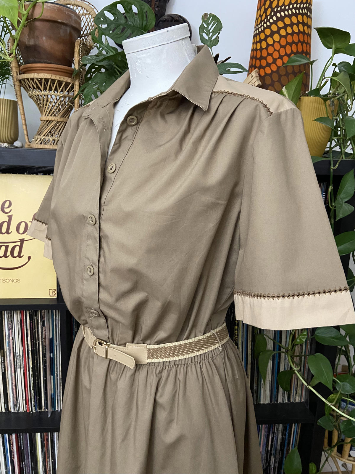 Vintage 1980s Taupe St Michaels Shirt Dress