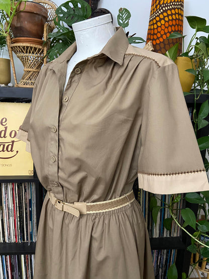Vintage 1980s Taupe St Michaels Shirt Dress